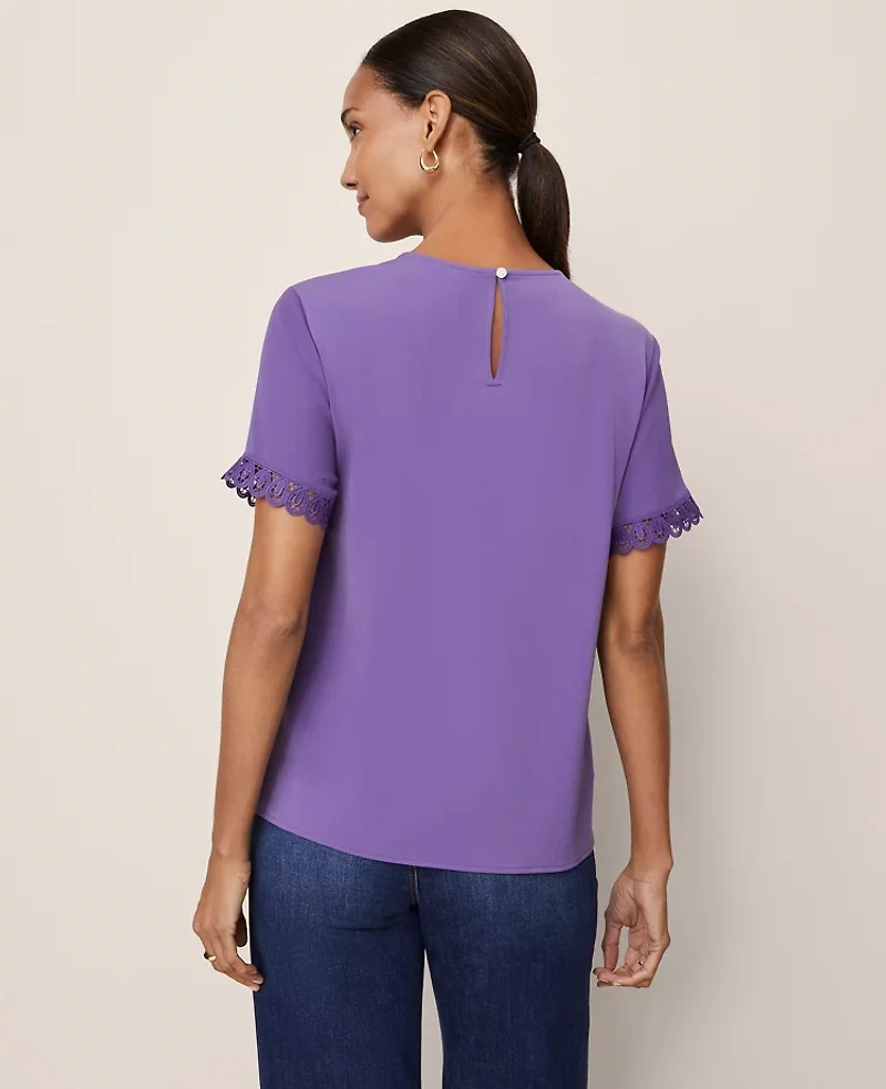 Ann Taylor Lace Trim Mixed Media Top Women's