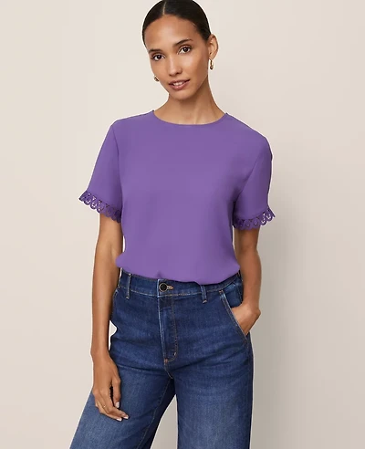 Ann Taylor Lace Trim Mixed Media Top Women's