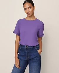 Ann Taylor Lace Trim Mixed Media Top Women's