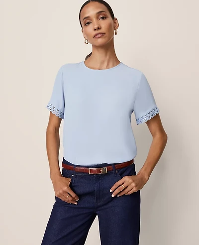 Ann Taylor Lace Trim Mixed Media Top Women's