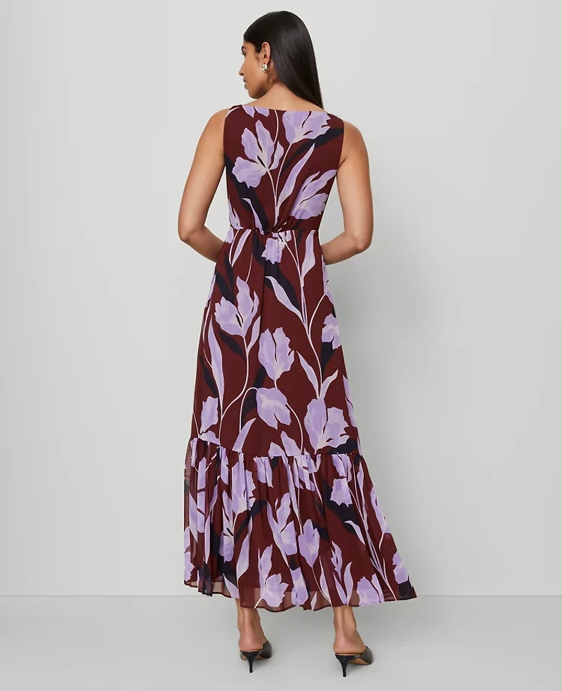 Ann Taylor Petite Floral Twist Maxi Dress B Windsor Wine Women's