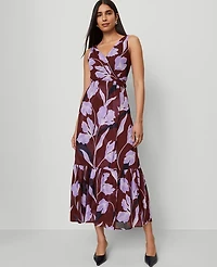 Ann Taylor Petite Floral Twist Maxi Dress B Windsor Wine Women's
