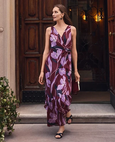 Ann Taylor Petite Floral Twist Maxi Dress B Windsor Wine Women's