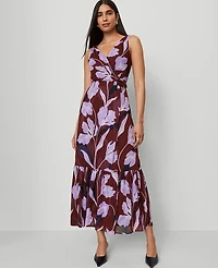 Ann Taylor Petite Floral Twist Maxi Dress B Windsor Wine Women's