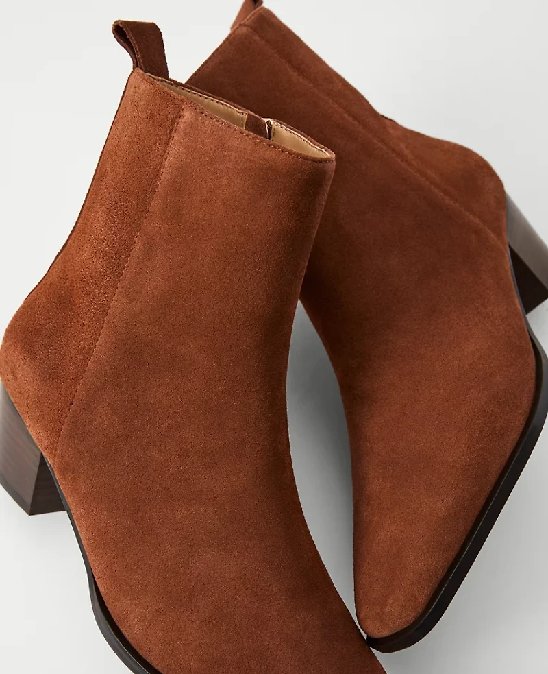 Ann Taylor Tapered Heel Suede Bootie Spice Brown Women's