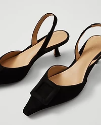 Ann Taylor Pointy Toe Buckle Suede Slingback Pumps Black Women's