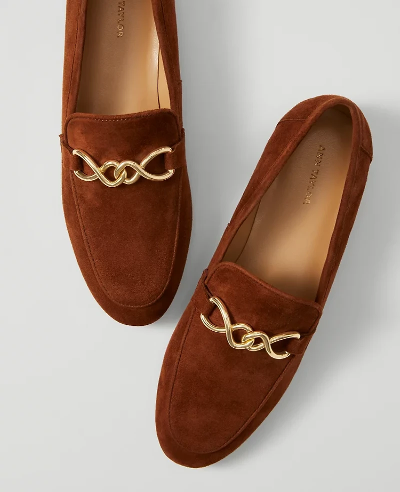 Ann Taylor Hardware Embellished Suede Loafers Spice Brown Women's