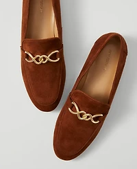 Ann Taylor Hardware Embellished Suede Loafers Spice Brown Women's
