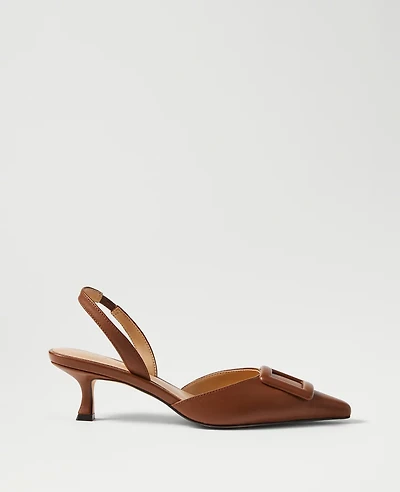 Ann Taylor Pointy Toe Buckle Leather Slingback Pumps Rich Toffee Camel Women's