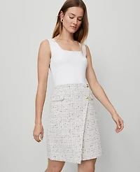 Ann Taylor Tweed Button Wrap Skirt Charcoal/White Combo Women's