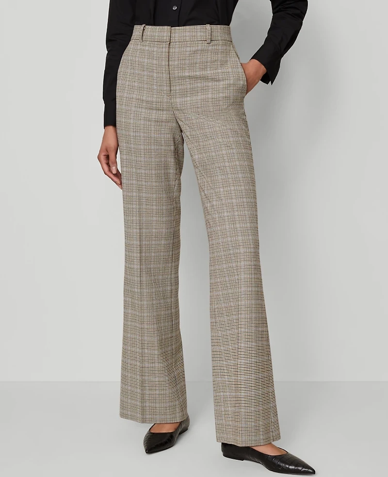 Ann Taylor The Flare Trouser Pant Plaid Copper/Cream Multi Women's