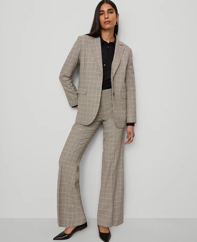 Ann Taylor The Flare Trouser Pant Plaid Copper/Cream Multi Women's