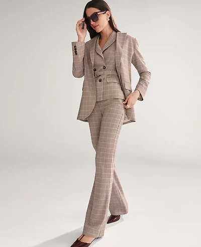 Ann Taylor The Flare Trouser Pant Plaid Copper/Cream Multi Women's