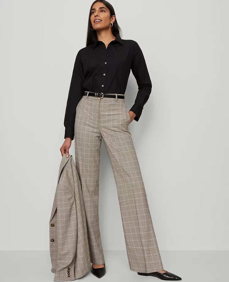 Ann Taylor The Flare Trouser Pant Plaid Copper/Cream Multi Women's