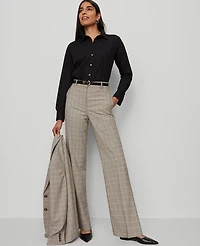 Ann Taylor The Flare Trouser Pant Plaid Copper/Cream Multi Women's