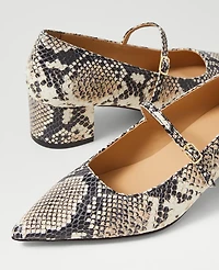 Ann Taylor Snake Print Pointy Toe Block Heel Pumps Black Women's