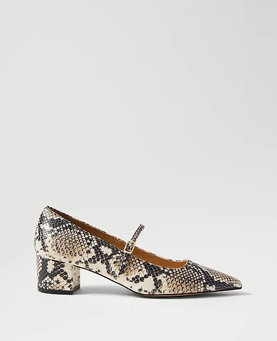 Ann Taylor Snake Print Pointy Toe Block Heel Pumps Black Women's