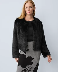 Ann Taylor Faux Fur Crew Neck Jacket Size XS Black Women's