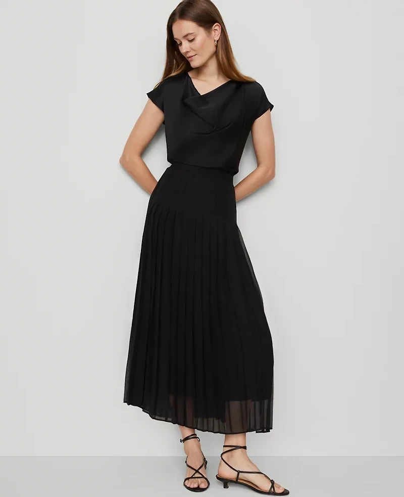 Ann Taylor Petite Chiffon Pleated Maxi Skirt Black Women's