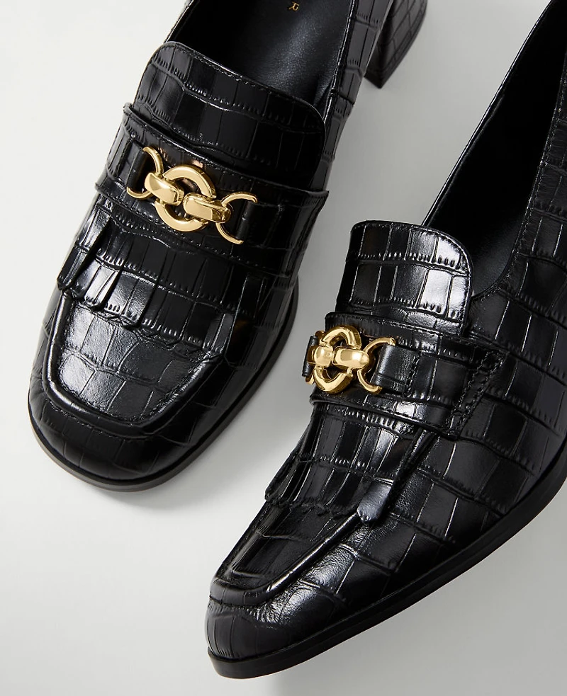Ann Taylor Croco Kiltie Loafer Pump Black Women's