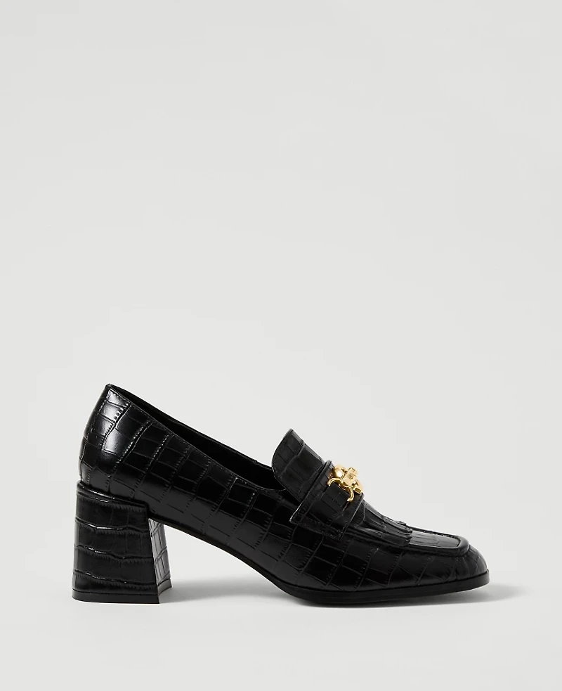 Ann Taylor Croco Kiltie Loafer Pump Black Women's