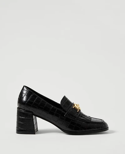 Ann Taylor Croco Kiltie Loafer Pump Black Women's