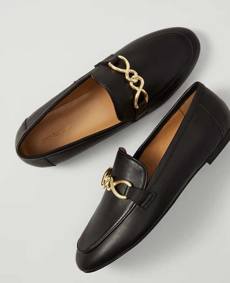 Ann Taylor Hardware Embellished Leather Loafers Black Women's