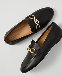 Ann Taylor Hardware Embellished Leather Loafers Black Women's