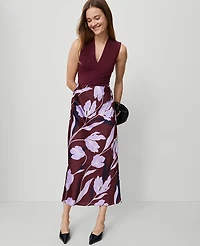 Ann Taylor Petite Floral Satin Bias Slip Skirt B Windsor Wine Women's