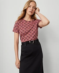 Ann Taylor Weekend Collection Floral Crew Neck T-Shirt French Pink Clay Women's