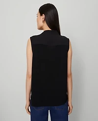 Ann Taylor Petite Mixed Media V-Neck Top Black Women's