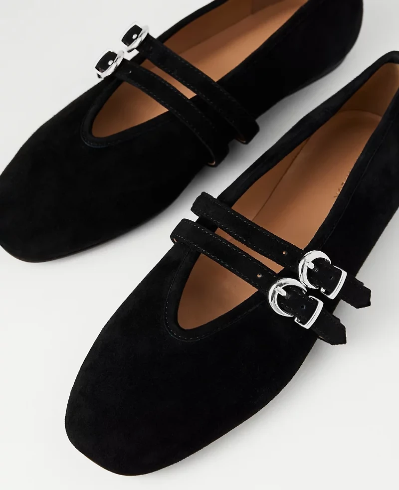 Ann Taylor Buckled Suede Ballet Flat Women's