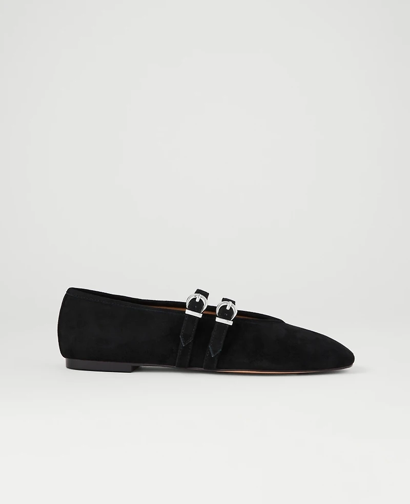 Ann Taylor Buckled Suede Ballet Flat Women's