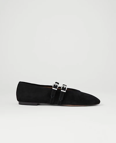 Ann Taylor Buckled Suede Ballet Flat Women's