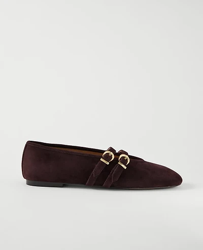 Ann Taylor Buckled Suede Ballet Flat Women's