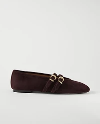 Ann Taylor Buckled Suede Ballet Flat Women's