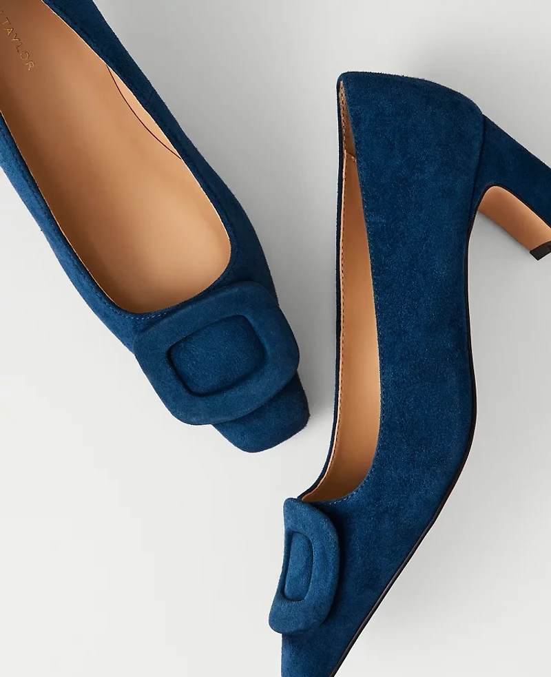 Ann Taylor Suede Buckle Pump Deep Sea Blue Women's