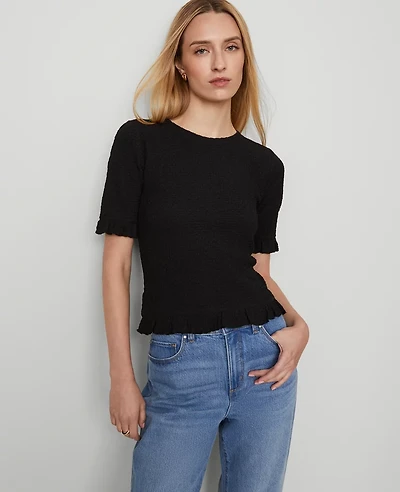 Ann Taylor Petite Popcorn Knit Ruffle Trim Blouse Women's