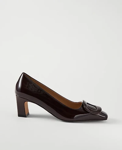 Ann Taylor Patent Buckle Pump Brown Stone Women's