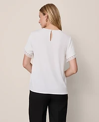 Ann Taylor Lace Trim Mixed Media Top Winter White Women's