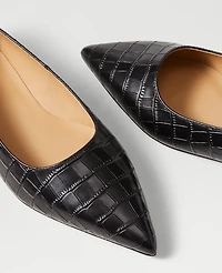 Ann Taylor Weekend Collection Pointy Toe Croco Ballet Flats Black Women's