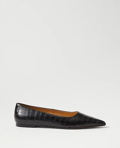 Ann Taylor Weekend Collection Pointy Toe Croco Ballet Flats Black Women's