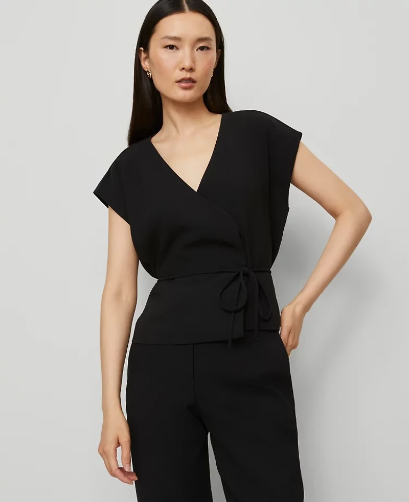 Ann Taylor Petite Wrap Tie Waist Blouse Women's