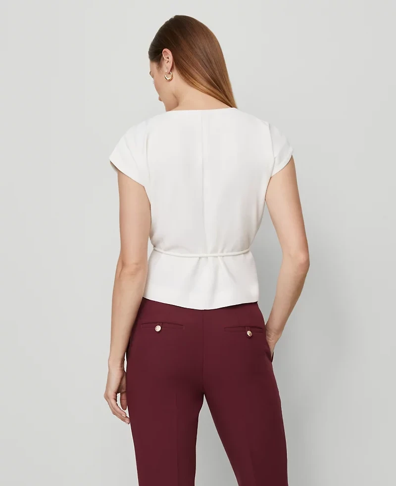 Ann Taylor Petite Wrap Tie Waist Blouse Winter White Women's