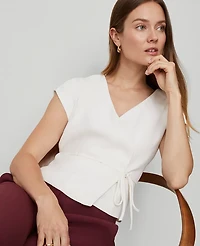Ann Taylor Petite Wrap Tie Waist Blouse Winter White Women's