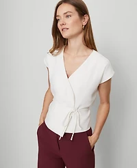 Ann Taylor Petite Wrap Tie Waist Blouse Winter White Women's