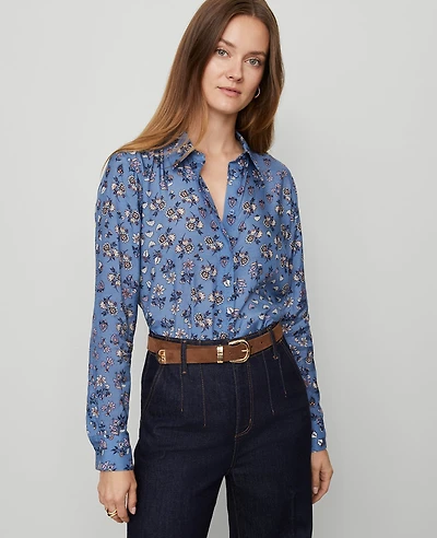 Ann Taylor Floral Essential Shirt Cool Cascades Women's