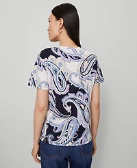 Ann Taylor Paisley Crew Neck T-Shirt Night Sky Women's