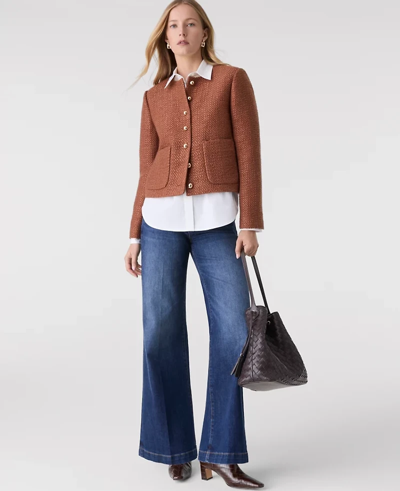 Ann Taylor The Crew Neck Jacket Tweed Spiced Cider Women's