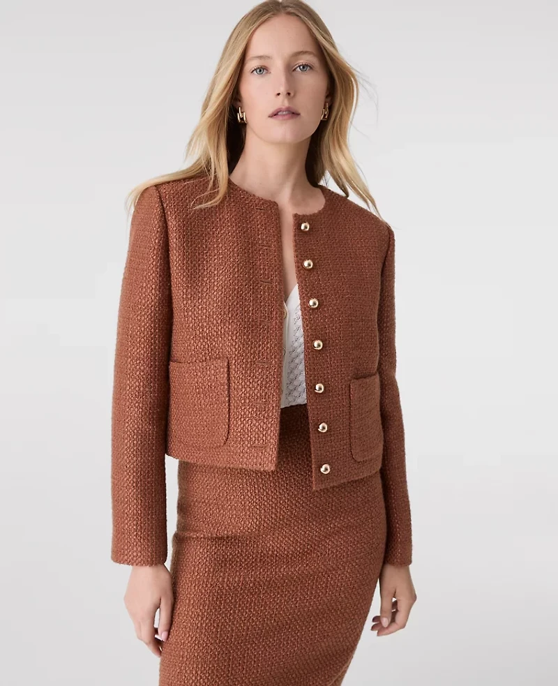 Ann Taylor The Crew Neck Jacket Tweed Spiced Cider Women's